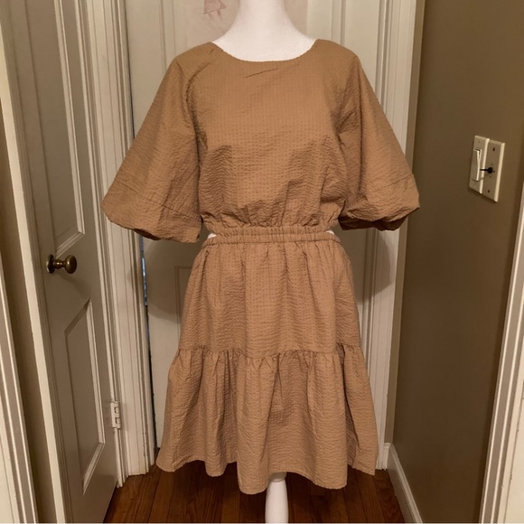 NWT Madewell Tan Seersucker Dress - Picture 6 of 10